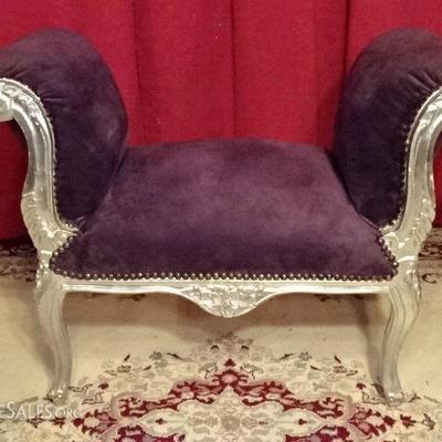 SILVER GILT ROCOCO BENCH IN PLUM VELVET