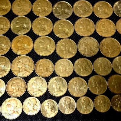 Lot of 47 France Centimes Coins 5, 10 & 20s
