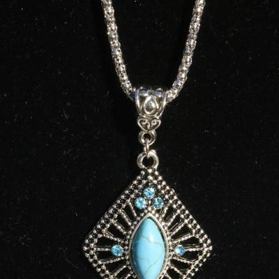 Square Tibetan Silver Turquoise Necklace