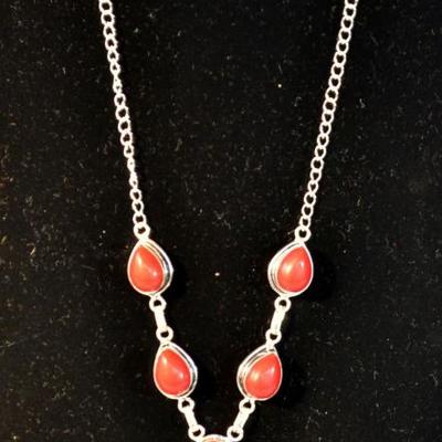 Red Coral & 925 Silver Handmade Necklace 18
