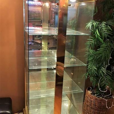Tall Gold & Glass Lighted Display Cabinet 