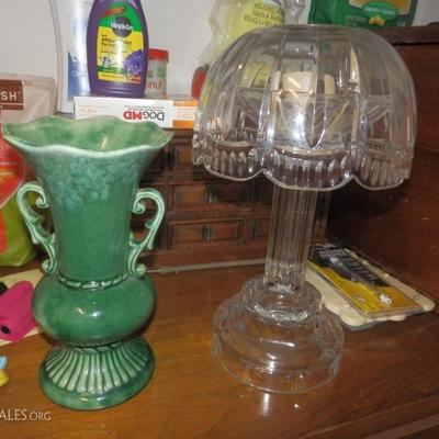 POTTERY AND GLASS CANDLE LAMP