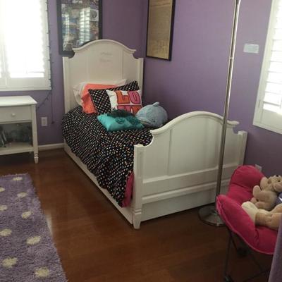 Pottery Barn girls bedroom furniture with canopy and trundle bed 
