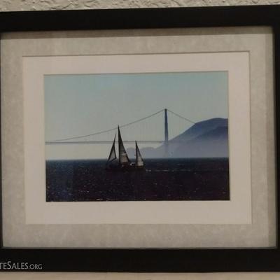 Lovely Sailboat by Bridge Photograph.  Framed & Matted.