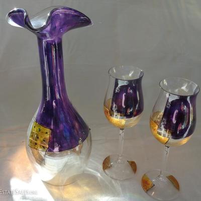 hand painted wine decanter and glasses