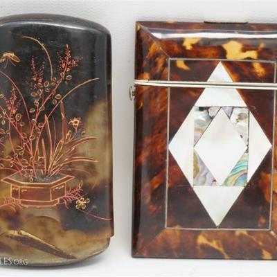 Lot 205 - A group of two Antique Tortoiseshell Cases. English and Japanese, late 19th century. The English, a rectangular tortoiseshell...