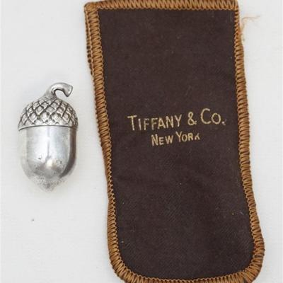 Lot 136 - Vintage Tiffany & Co. Sterling Silver Figural Acorn Thimble Case. Gilt wash interior, measures 1 1/2