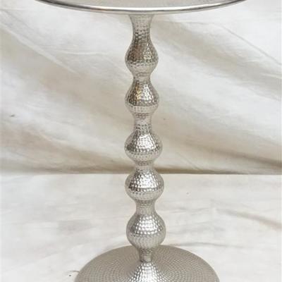 Lot 170 - Contemporary Hammered Aluminum Round Silver Nickel Pedestal Accent Side. Versatile design, goes with any decor. Measures 15...