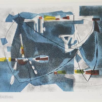 Lot 121 - Exceptional, Rare Mid Century 1952 Sigismond Kolos-Vari (1899-1983) color etching with softground and aquatint titled 