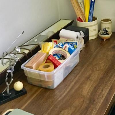 Desk supplies and Mid Century Modern furnishings and home decor, including bed, trundle bed, dresser, headboard, tv stand, desks,...