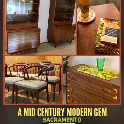 Mid Century Modern furnishings and home decor, including bed, trundle bed, dresser, headboard, tv stand, desks, upholstered...