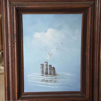 EHT093 Framed Original Oil Painting of Seagulls Signed by Artist
