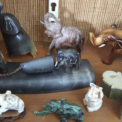 EHT018 Elephant Figurines - Horn, Wood, Soapstone, Trinket Box

