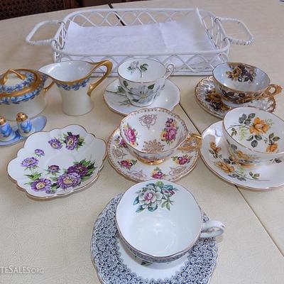 EHT127 Collectible Fine Bone China Tea Cups, Serving Tray & More
