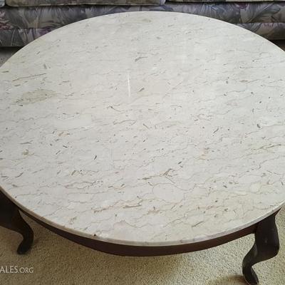 EHT064 Round Wood Coffee Table with Marble Top
