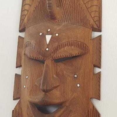 EHT077 Ethnic Folk Art Carved Wood Hanging Mask
