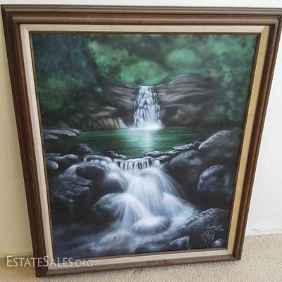 EHT145 Original Airbrush on Canvas - Signed by Artist - Waterfall
