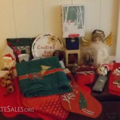 EHT166 Christmas Stockings, Ornaments, Wooden Bells, Angel Topper 
