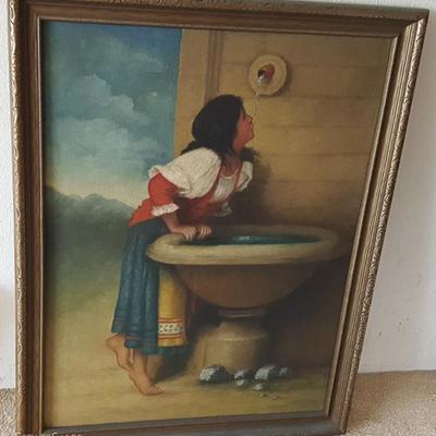 EHT085 Framed Original Painting of a Peruvian Woman
