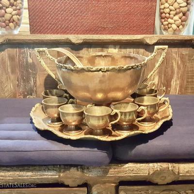 Copper and brass punch bowl