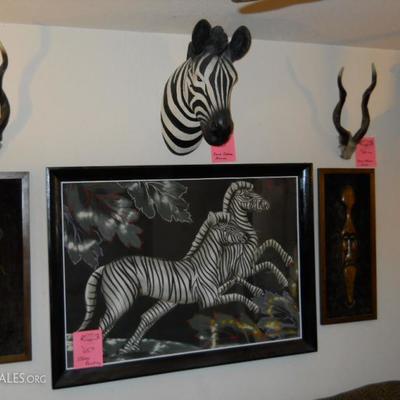 Lovely Zebra art and a Full size Faux zebra Head