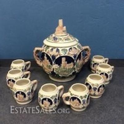 German Punch Bowl with Steins
