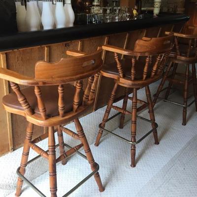 (5) Wood swivel bar stools with arms.