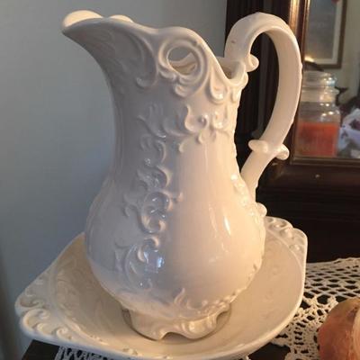 vintage white pitcher 