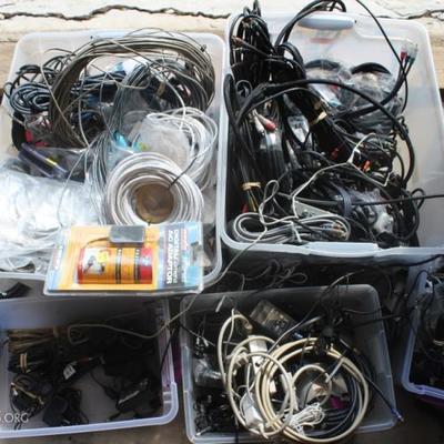 Box lot of five totes with wires
