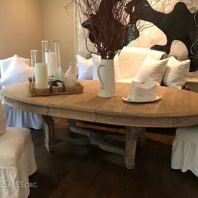 Large Oval Dining Table with 4 leaves, French White Oak