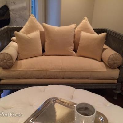 Pair of Antique Swedish Settee's with cream velvet seats and pillows