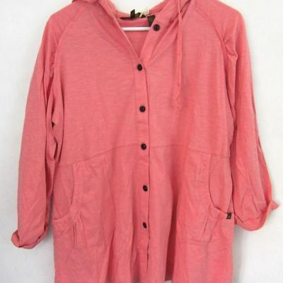 Women's long sleeve button down top in the color dusky pink. Features a hood also. This is by La Naturelle also. 