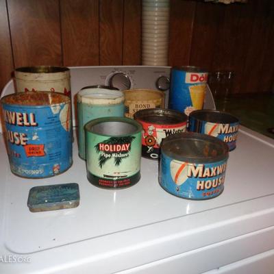 Old coffee cans, Mister Donut (last sold for 199.00) Maxwell house etc