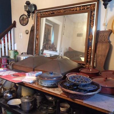 Buffet sold, but amazing antique mirror and early 1900s carriage lanterns (electrified now and hung as wall sconces) still avail!
