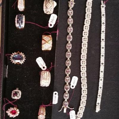 Sterling bracelets, cameos, rings 