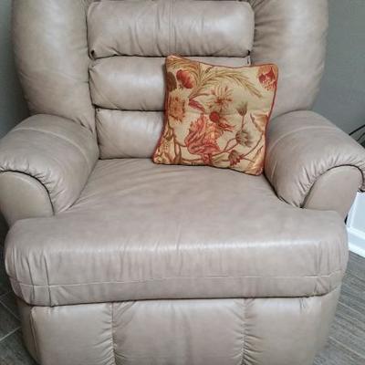 One of a pair of beige leather recliners
