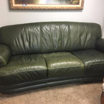 green leather sofa 