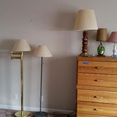 Various lamps and dresser