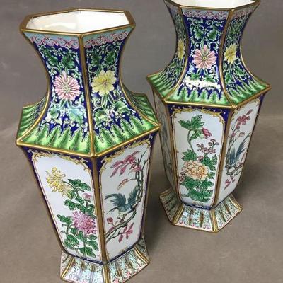 Pair of older Chinese enamel vases, 11' tall

