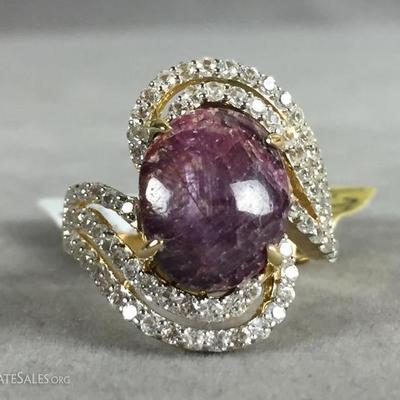 14k Over Sterling Silver Ruby & Sapphire Ring, 6.6g, (Ruby 10.48ct, sapphire 1.27ct) marked 