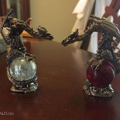 set of two dragons over crystals balls 