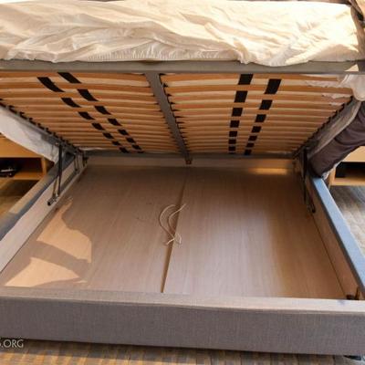 Detail of Letti Bed under mattress storage accessible with hydraulic lift assist.