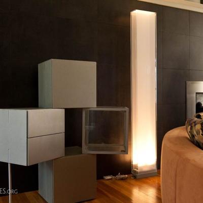 Lago Cubes - modular display and storage system. Design Within Reach Cortina floor lamp.