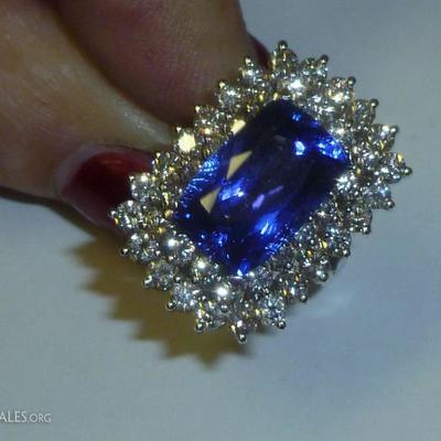 7 ct. flawless Tanzanite ring with 2cts. of diamonds in 14k white gold.