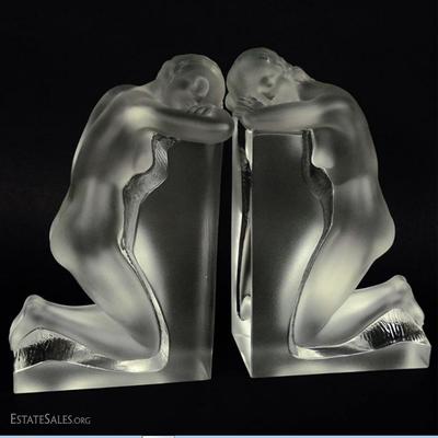 PAIR LALIQUE CRYSTAL REVERIE BOOKENDS