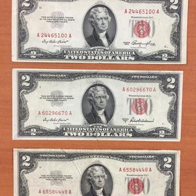 1953 1953A 1953B $2 Red Seal $2 bills