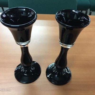 Black glass candle holders