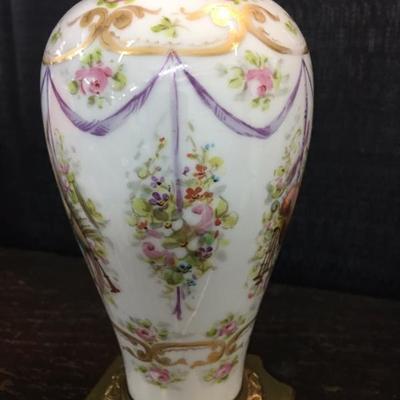 Antique porcelain and ormolu lamp marked France