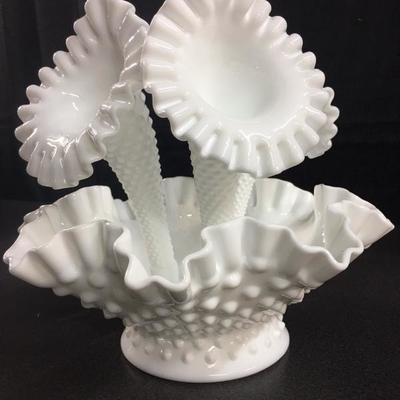 Vintage Fenton milk glass epergne