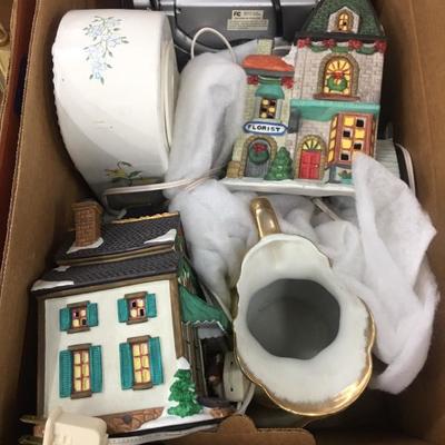 Box lot with village decor